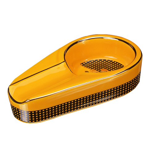 1 Groove Yellow & Black Chequers Ceramic Ashtray