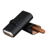 3 Stick Black Leather Cigar Case Cedar Lined With Cutter Holder