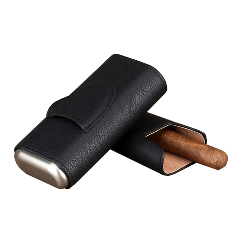 3 Stick Black Leather Cigar Case Cedar Lined With Cutter Holder