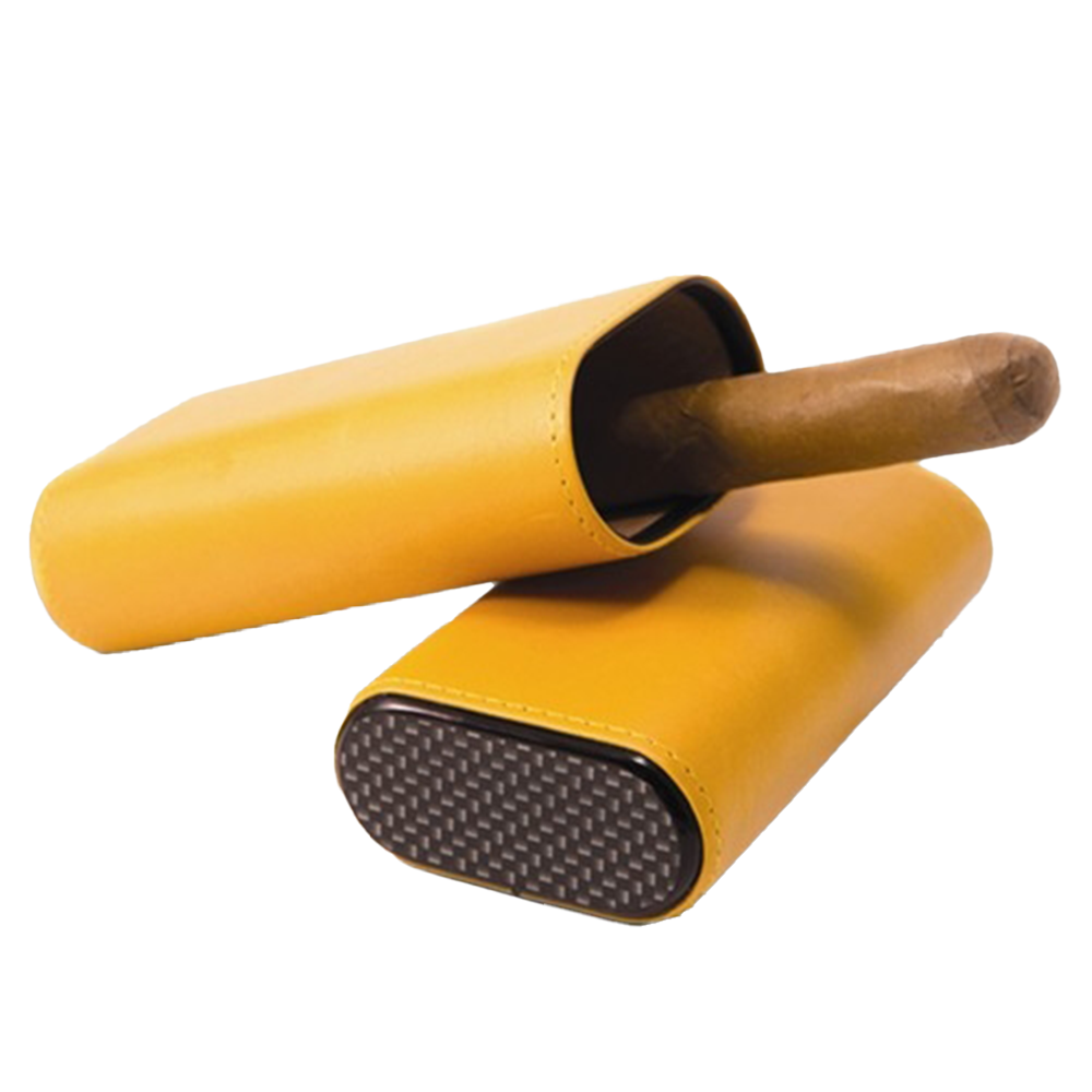 3 Stick Yellow  Leather Case With Carbon Fiber Check
