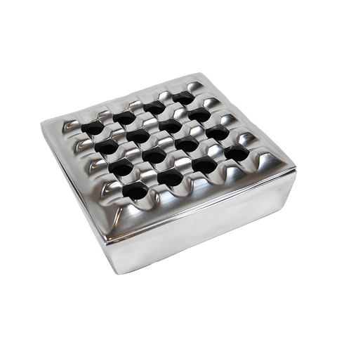 7" Square Grid Cigar Ashtray Handcrafted Polished Metal