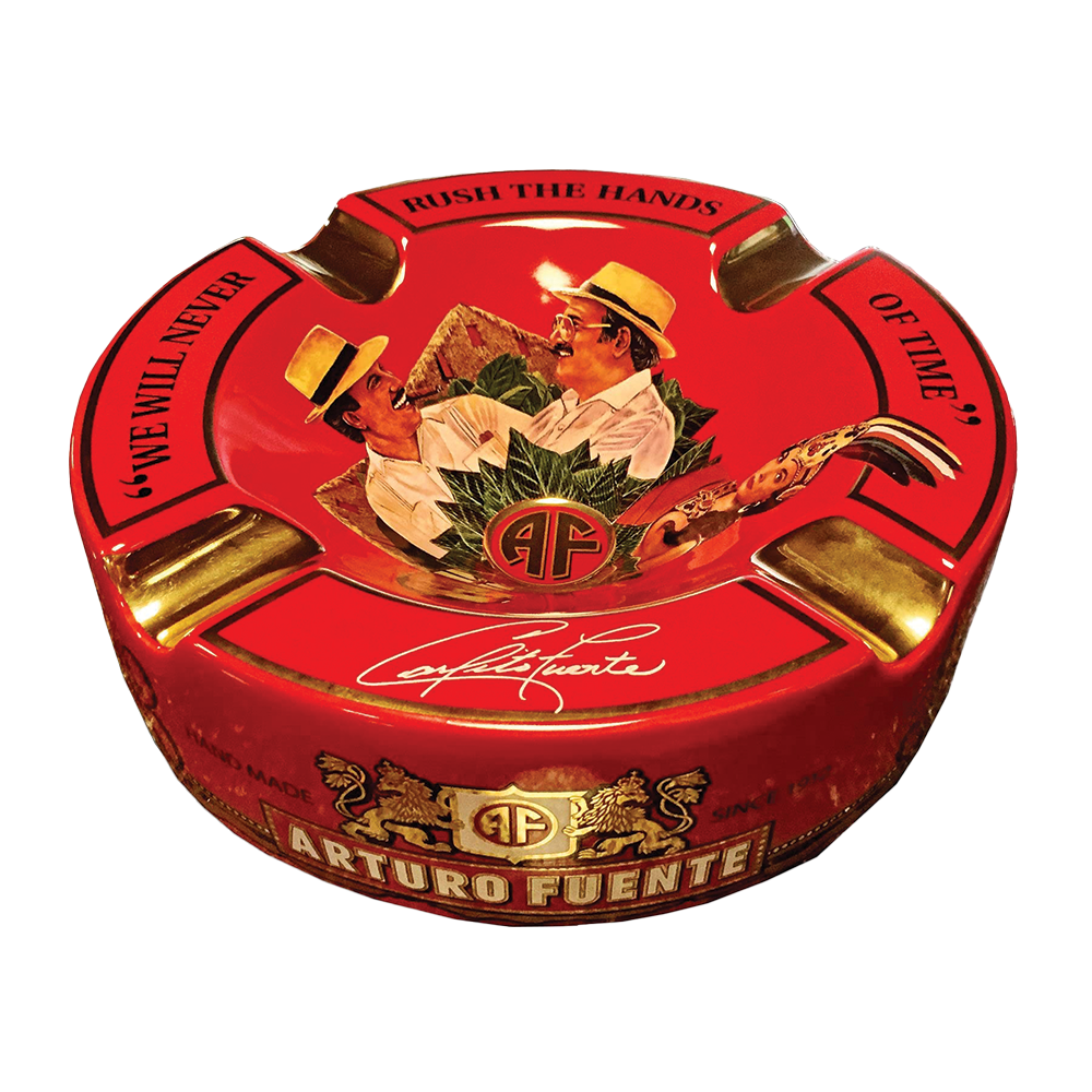 Arturo Fuente Round Decorated Ceramic "Hands of Time" Red Ashtray