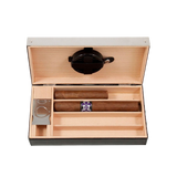 4 Cigar Holder With Cutter And Humistat, Black Leather