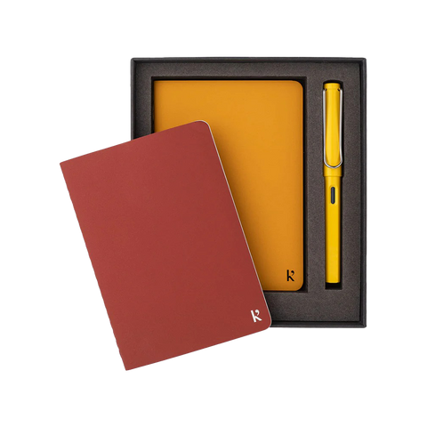 Lamy Fountain Pen Medium Yellow with Karst A6 Pocket Journals Tumeric and Pinot Gift Set