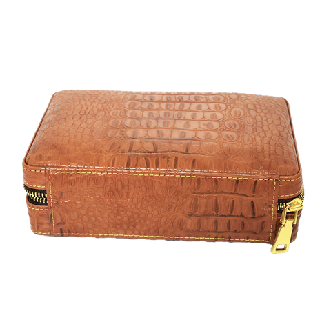 4 Stick Brown Leather Travel Humidor Set With Cutter and Lighter