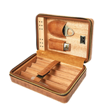 4 Stick Brown Leather Travel Humidor Set With Cutter and Lighter
