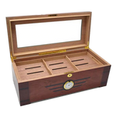 200 Stick Cherry Glass Top Humidor With Rounded Top, Black Strip Wood Inlay Front