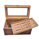 200 Stick Cherry Glass Top Humidor With Rounded Top, Black Strip Wood Inlay Front