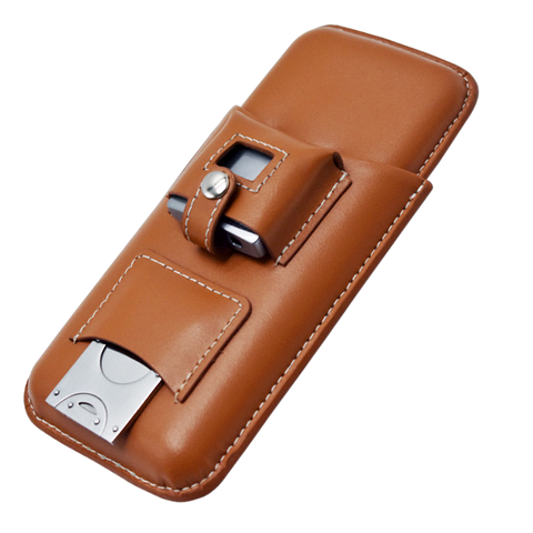 3 Stick Brown Leather Case With Cutter and Lighter