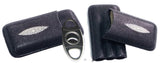 Shiny Black 4 Stick Travel Humidor Set With Cutter and Lighter
