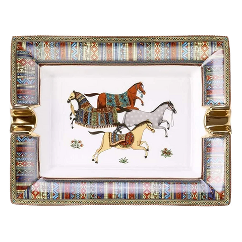 Ceramic Ashtray Multicolor Horses