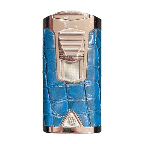 Rocky Patel Statesman 3 Flame Lighter - Brush Nickel & Blue Leather