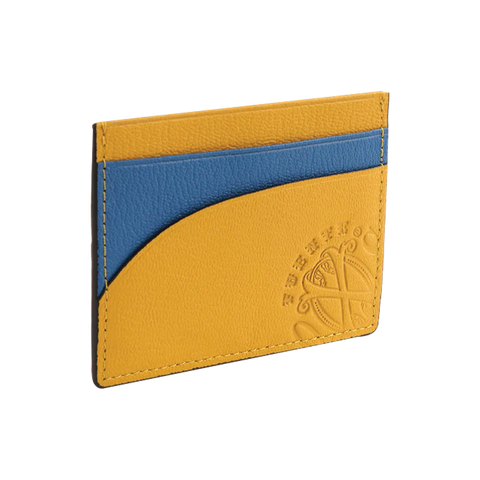 The OpusX Society French Leather Bi-fold Yellow And Blue